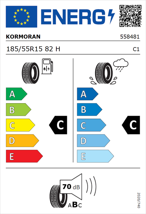 Tyre Label for Kormoran Road Performance 185/55R15 82H