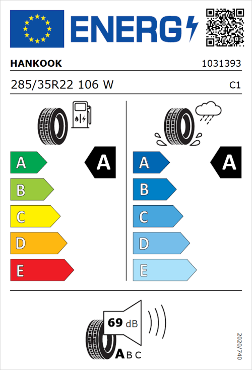 Tyre Label for Hankook ION evo SUV (IK01A) 285/35R22 106W
