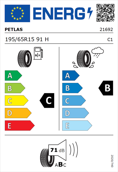 Tyre Label for Petlas Imperium PT515 195/65R15 91H