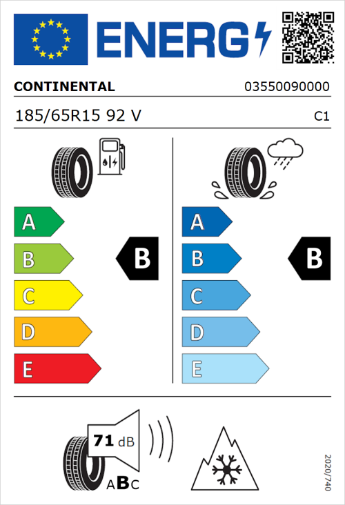 Tyre Label for Continental AllSeasonContact 2 185/65R15 92V
