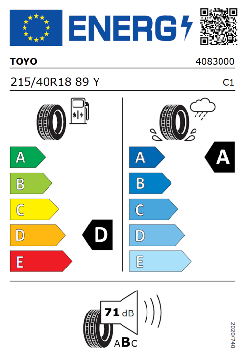 Tyre Label for Toyo Proxes Sport 2 215/40R18 89Y