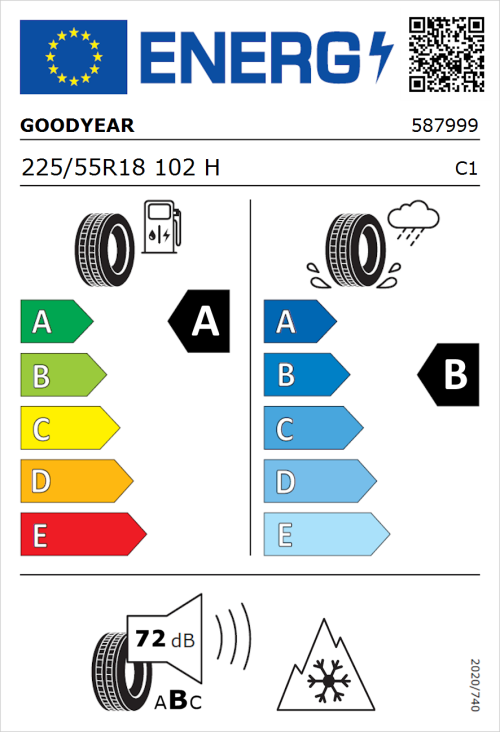 Tyre Label for Goodyear Vector 4Seasons Gen-3 225/55R18 102H