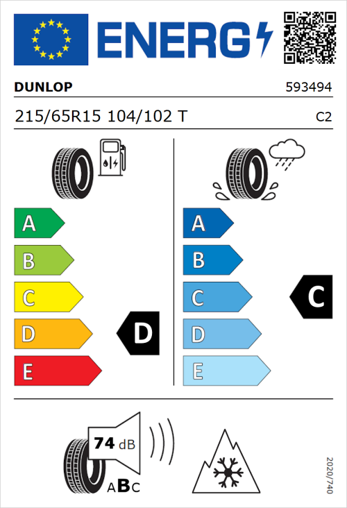 Tyre Label for Dunlop Econodrive A/S 215/65R15 104/102T