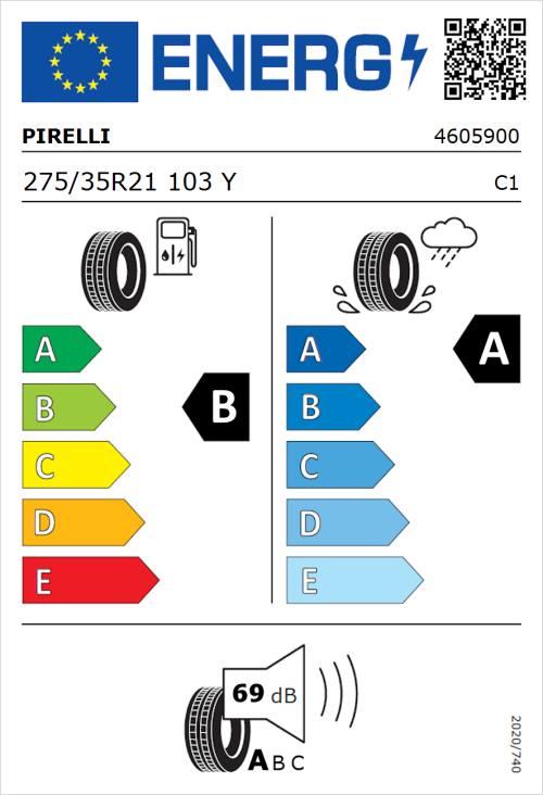 Tyre Label for Pirelli P Zero (PZ4) Luxury 275/35R21 103Y