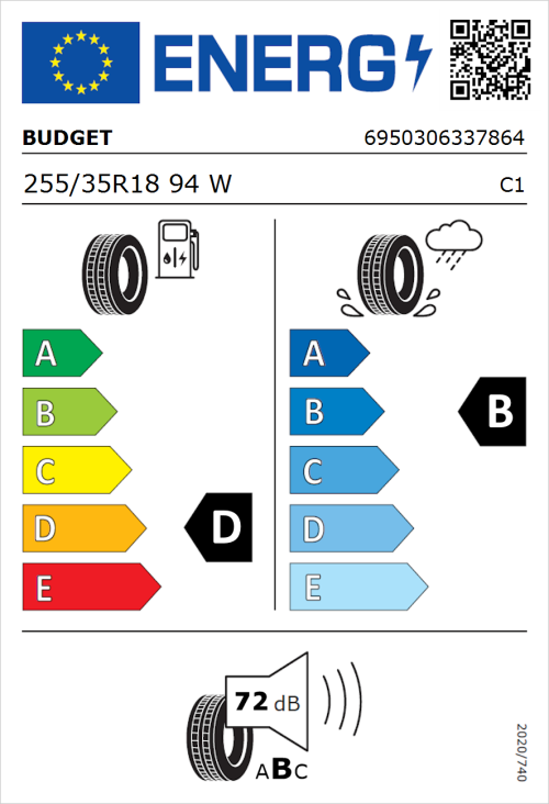 Tyre Label for Budget Budget 255/35R18 94W