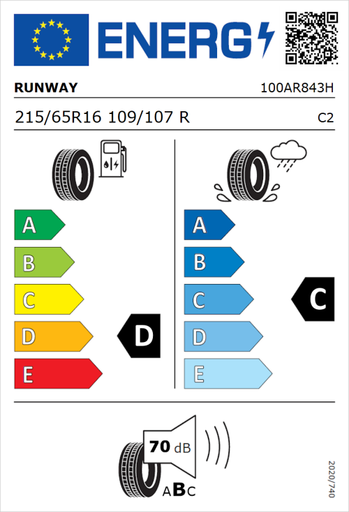 Tyre Label for Runway Enduro 616 215/65R16 109/107R